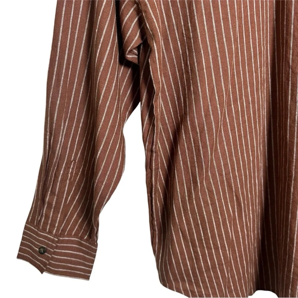 CALIA Womens Medium Brown Button Down Shirt Long Sleeve Linen Rayon Tunic Beach - Picture 8 of 14